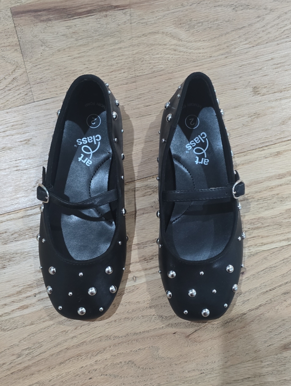 Girls' Madison Studded Ballet Flats - Art Class Black Sz 2